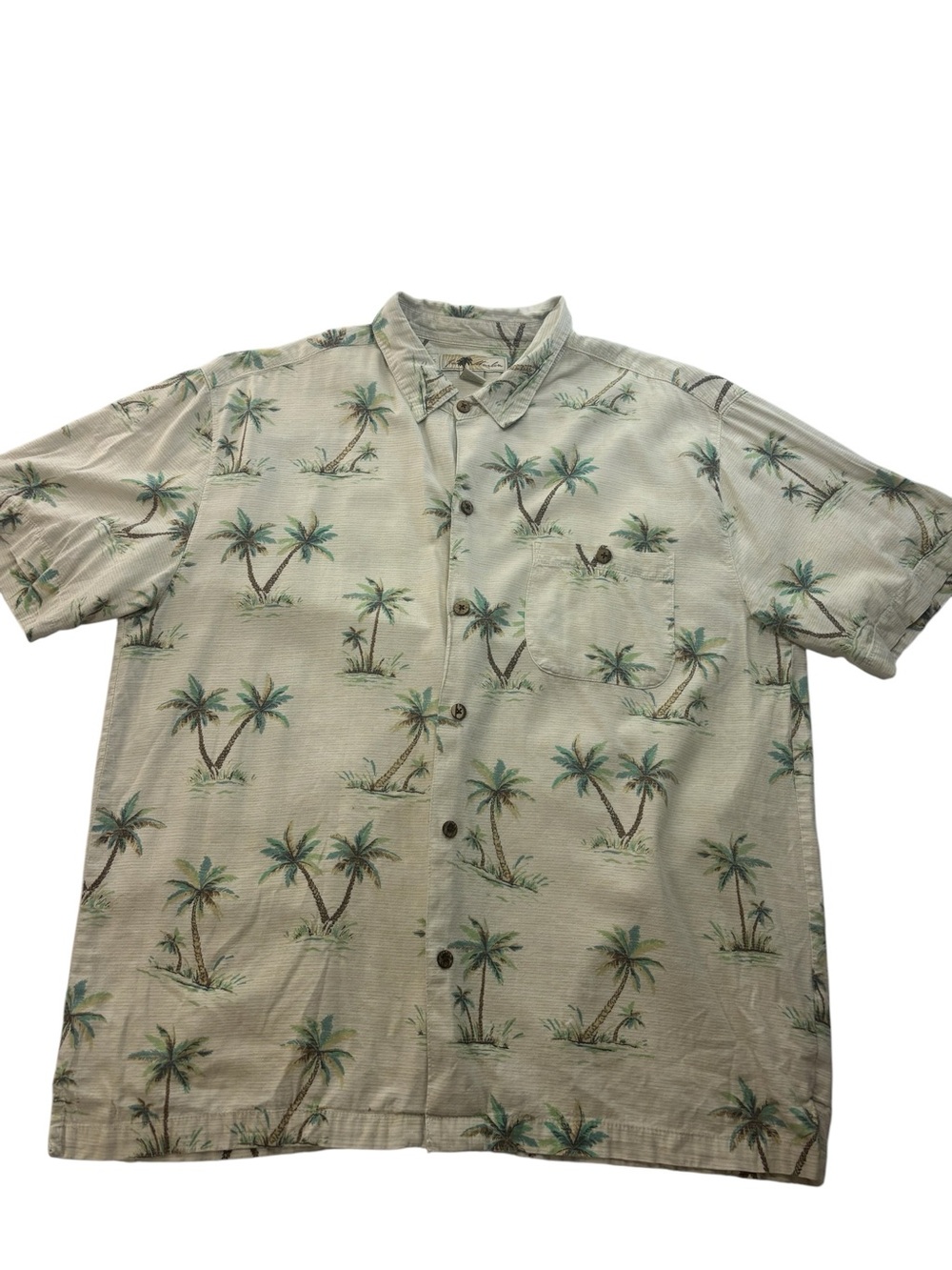 Joe Marlins Hawaiian Shirt Size XL Beige Tropical Print Rayon Button Front‎ Camp